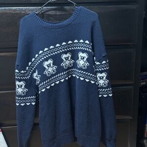 Hollister Navy Blue Sweater with Bear Pattern